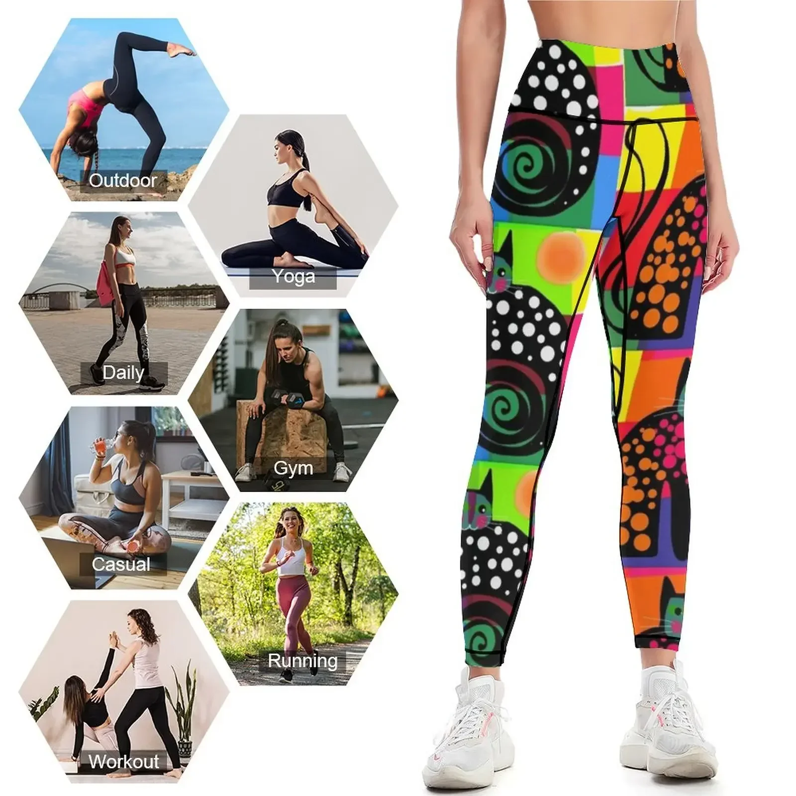 Colourful cats 53 Leggings Sweatpants exercise clothing for Fitness's gym clothes Jogger pants Womens Leggings view 4