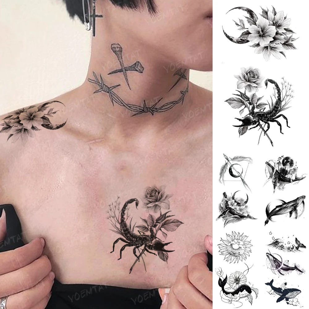 

Waterproof Temporary Tattoo Sticker Scorpion Whale Dolphin Rose Plant Animal Flash Tatto Women Men Child Kid Body Art Fake Tatoo