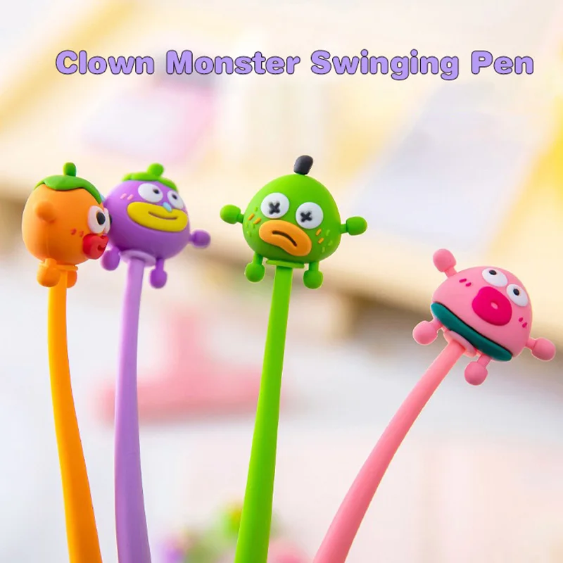 4pcs/lot Silicone Gel Pens Cartoon Clown Shake Pen for Students Stationery Writing Exam Writing Supplies Office Accessories