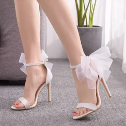 2024 nuovo arrivo Mesh Bow Stiletto sandali da donna Sexy banchetto fibbia abito da damigella d'onore da sposa Open Toe scarpe da donna