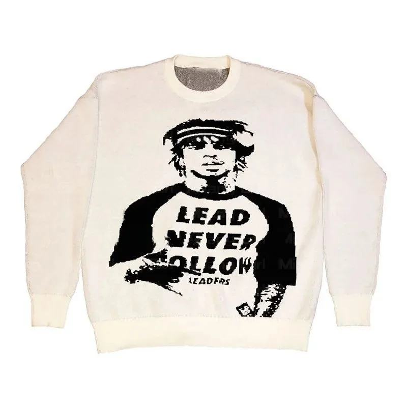 

Men's Hip Hop Portrait Long Sve round Ne Knitted Sweater Gothic Street Sle Sports Faion Casual Wear
