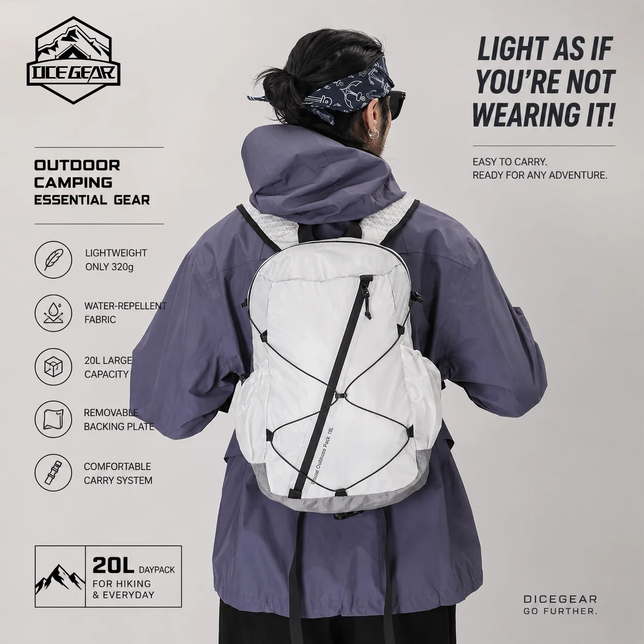 

OCE GEAR 20L Mountain Daypack Ultralight Waterproof Hiking Backpack for Daily Commute Travel Small Outdoor Pack Mesh Back Bag