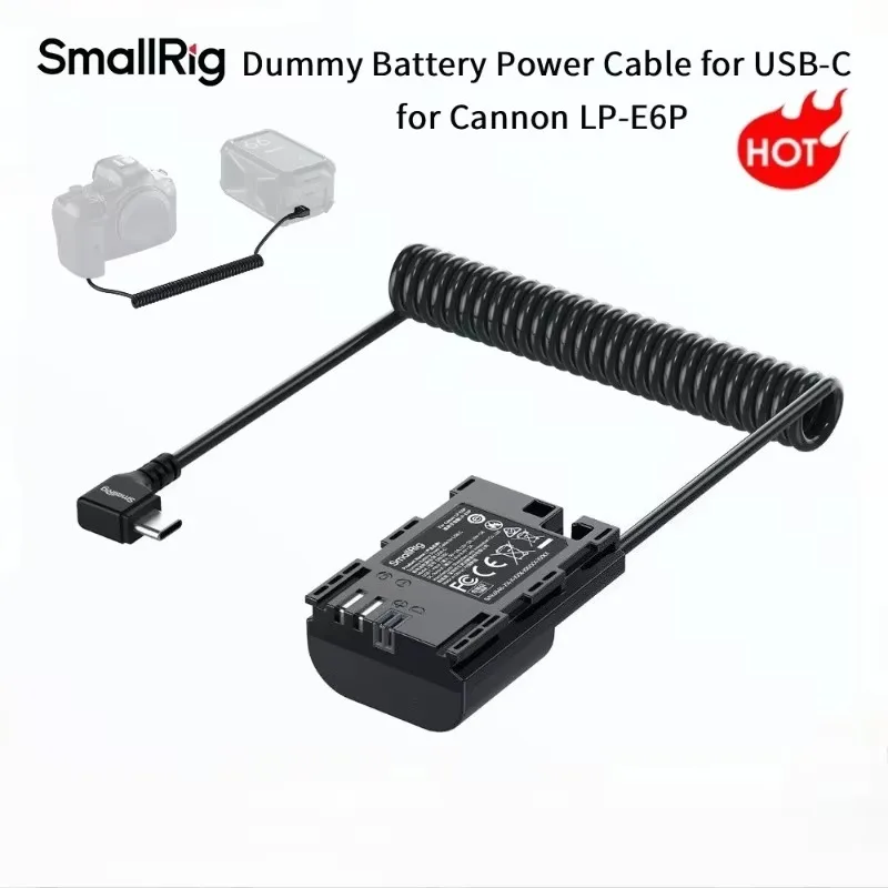 SmallRig Dummy Battery Power Cable for USB-C for Cannon LP-E6P for Canon R5 /R5 Mark II / R6 / R6 Mark II / R6 Mark III/R7 6540