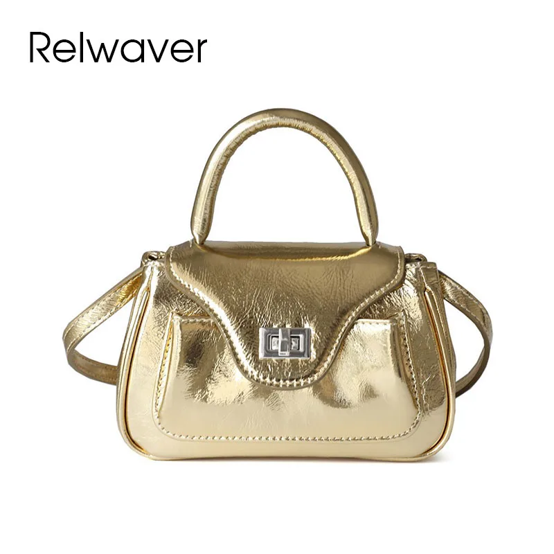 

Relwaver golden satchels genuine leather shoulder bag 2024 spring summer women messenger bags mini postman bag versatile handbag