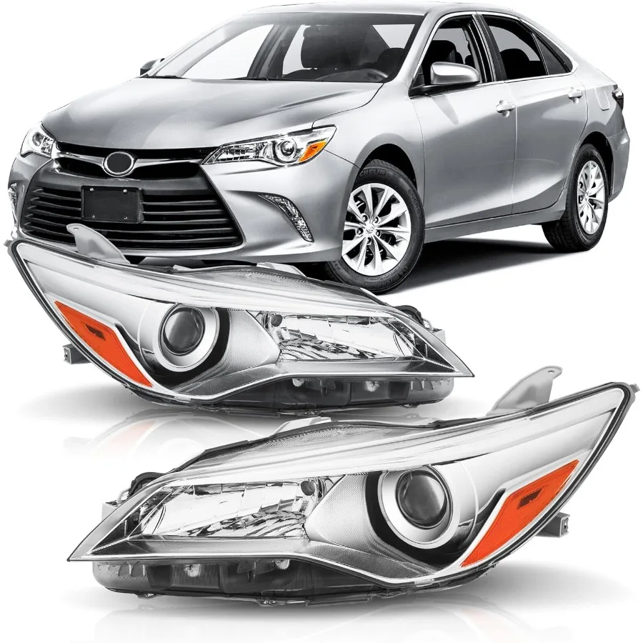 

Headlights Assembly Compatible with 2015 2016 2017 Camry LE SE XLE Headlamp Driver Passenger Side Chrome Housing Amber Reflect