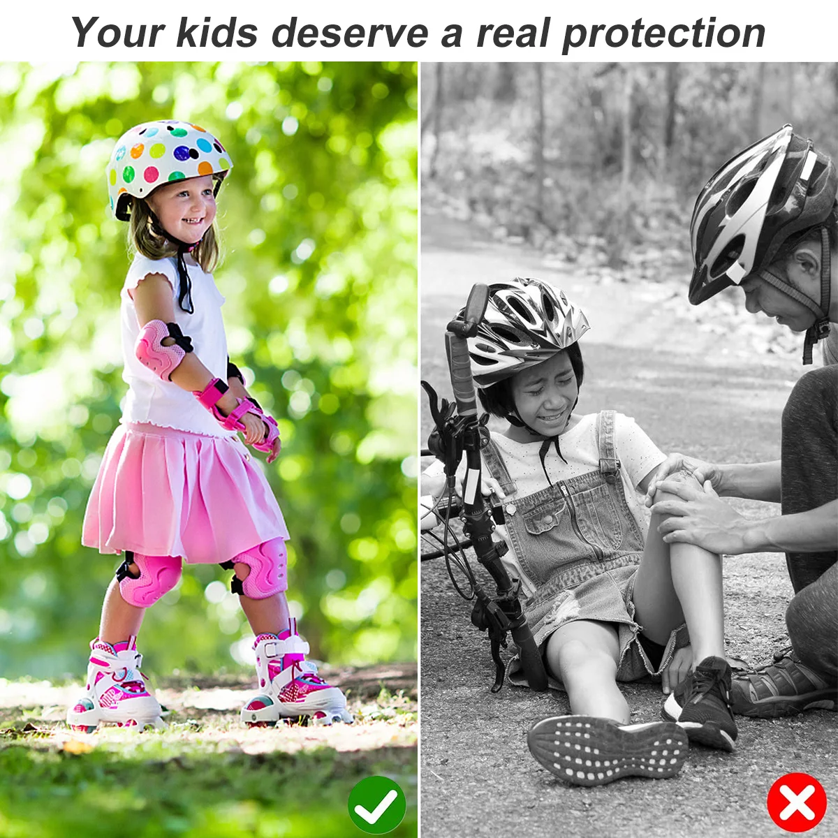 

1Set Protective Gear Set Shockproof Durable Sports Pads for Cycling Roller Skating Skateboarding Age 4-16 Pink