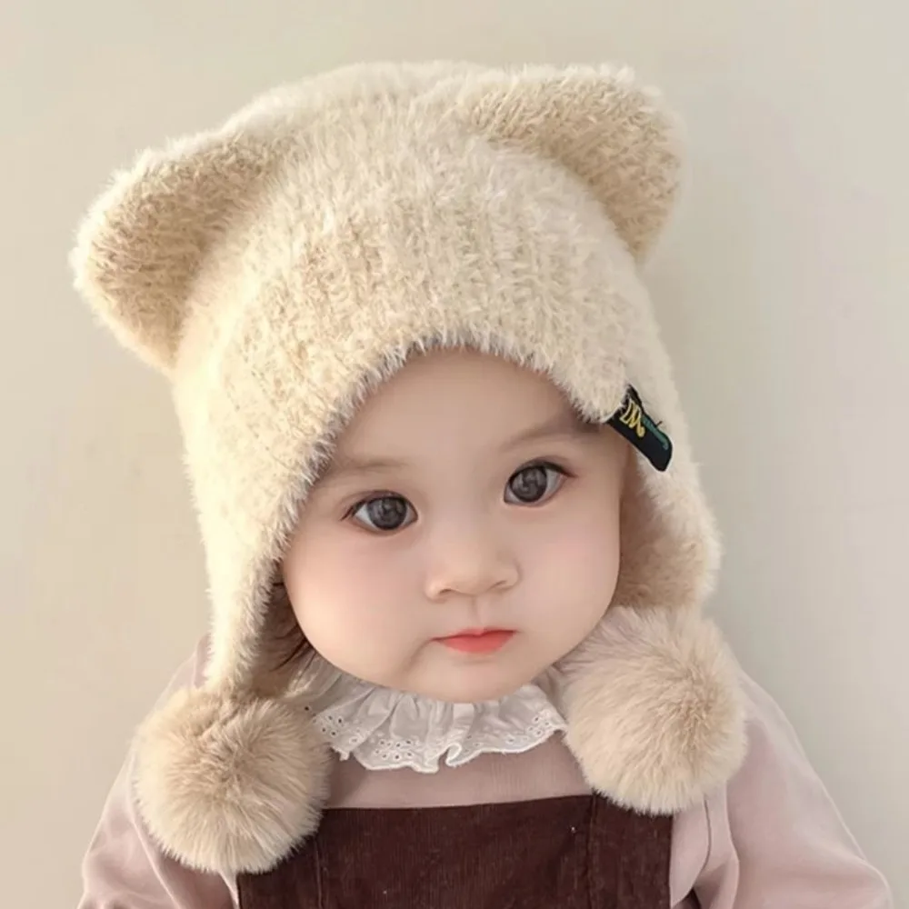 

New Portable Durable High Quality Fashion Cute Ear Protection Caps Warm Windproof Knitted Cap Cartoon Pompom Hat Kids