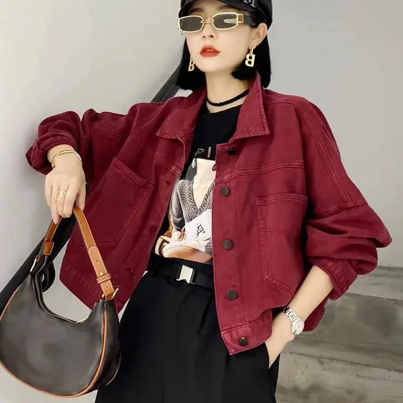 

Women Korean Small Purple Loose Denim Short Jacket Cardigan Early Spring Autumn New Casual Versatile Jacket Top JJ211