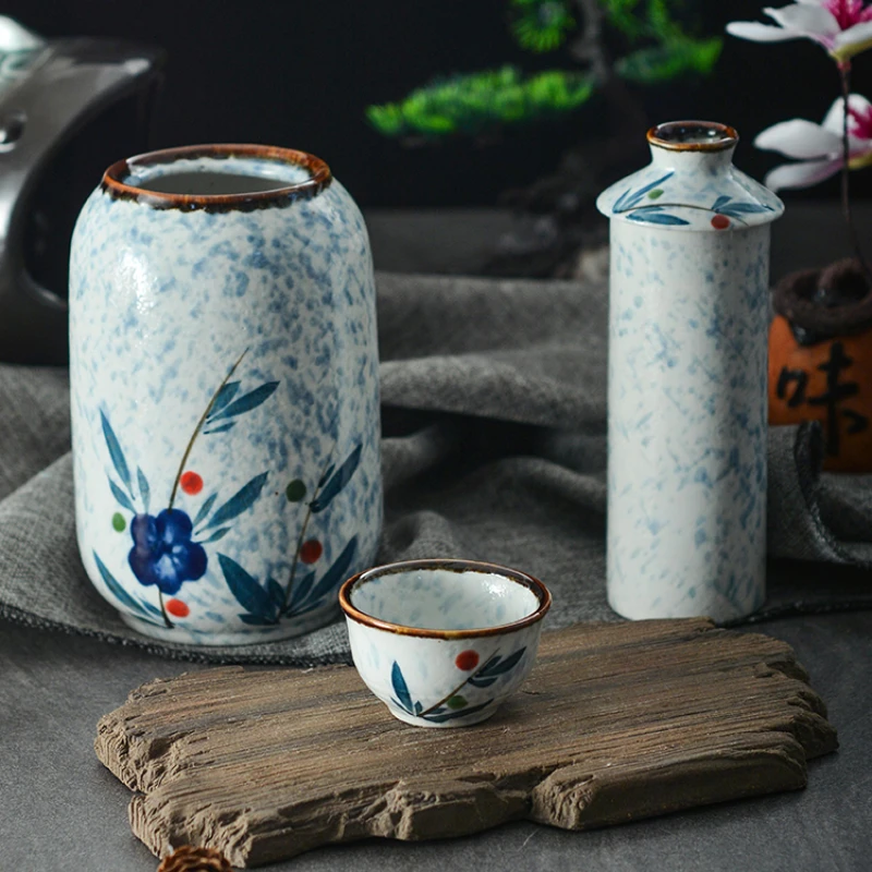 

Japanese Ceramic Sake Warmer Hand-Painted Wine Set with Floral and Bird Design Portable Sake Dispenser Elegant Bar Sets for Home