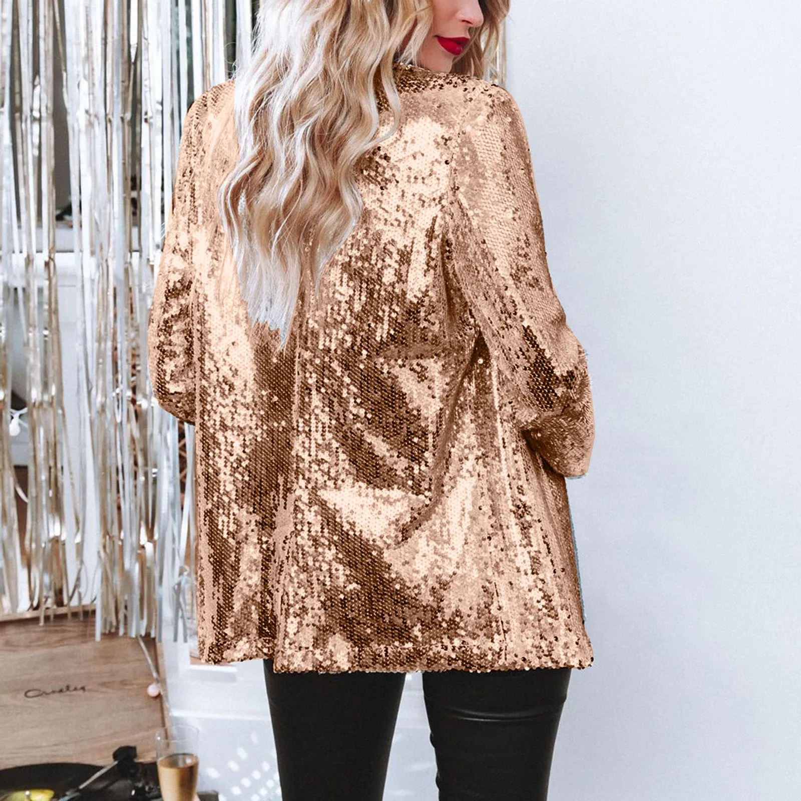 Women Shinny Sequins Blazer Casual Long Sleeve Shimmer Glitter Party Shiny Lapel Jacket Coat Fall Rave Outerwear Blazer Mujer