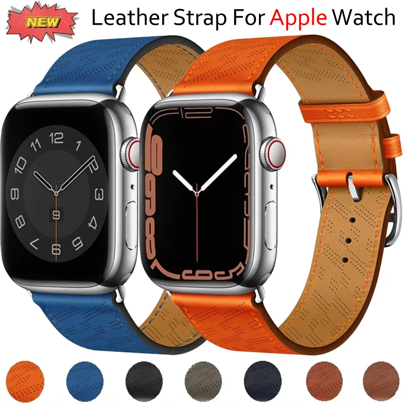 Correa de cuero para Apple Watch Ultra 2, 49mm, 45mm, 44mm, 41mm, 40mm, 42mm y 46mm, pulsera transpirable para iWatch 10 9 8 7 6 5 4 SE Correa