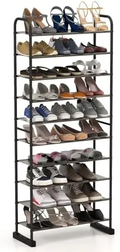 

10-Tier Free Standing Shoes Rack, Space-Saving Shoes Organizer Shoes Stand, Shoe Tower Organizer, Entryway Hallway Shoes Tower