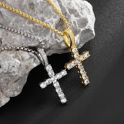 Exquisite Shiny Ice Out Zircon Cross Necklace Pendant Women's Catholic Prayer Jewelry Lucky Gift for Girls