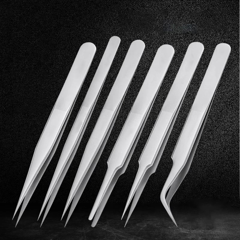 

Stainless Steel Tweezers Elbow Tip Anti-static Tweezers Bird's Nest Hair Pick Acne Clip Maintenance Tool Set