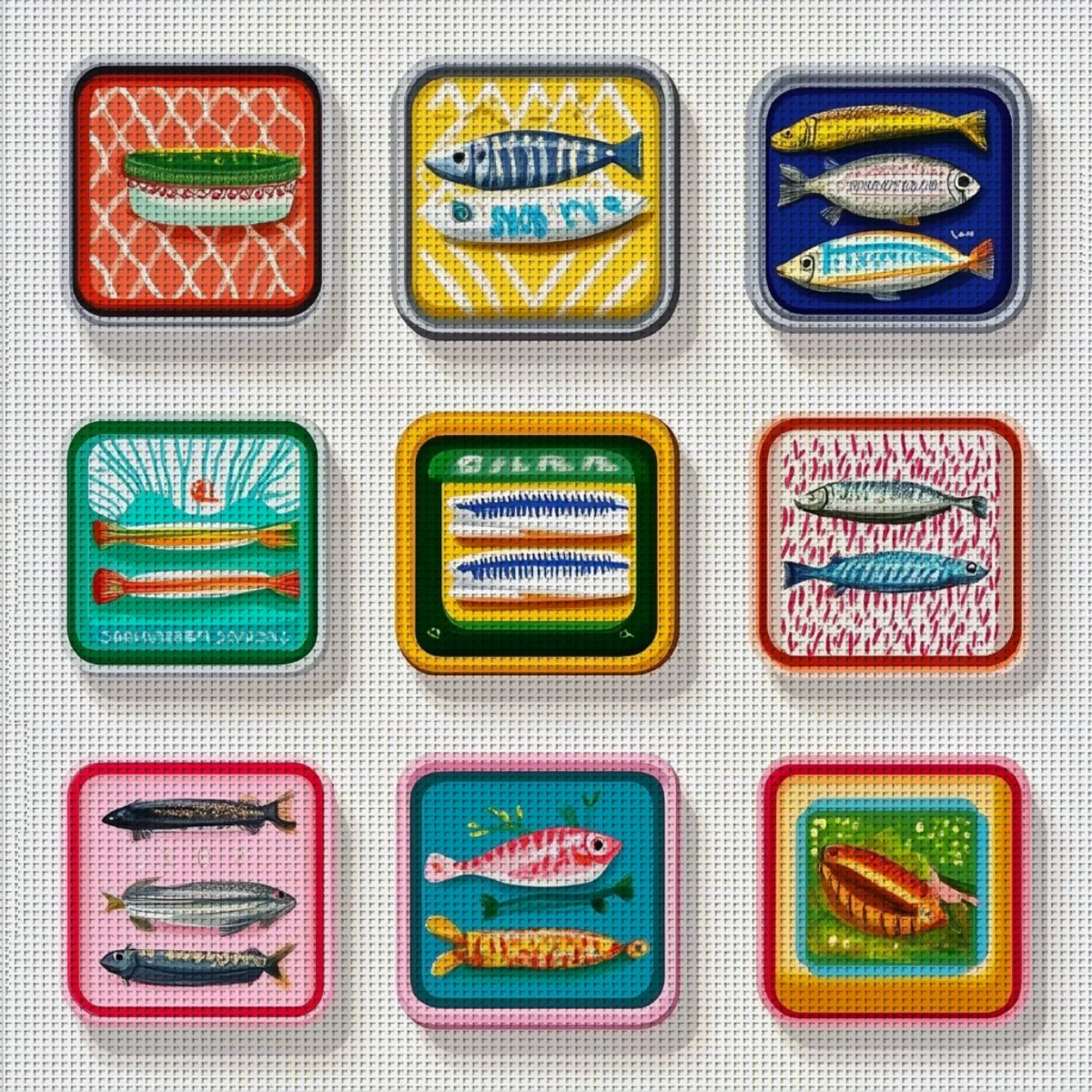 1set 30x30cm[11.8x11.8Inch/40x40cm15.7x15.7Inch]Sardine Cross Stitch Kit,including drawings,needles,fabric,instructions