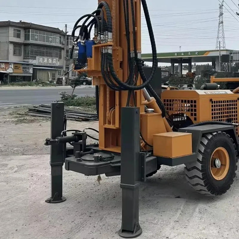 200m Depth Drilling Rig High Efficiency 55kw Engine Borehole Water Wells Rotary Rig Rock Air Compressor Drilling Mine Drill Rig