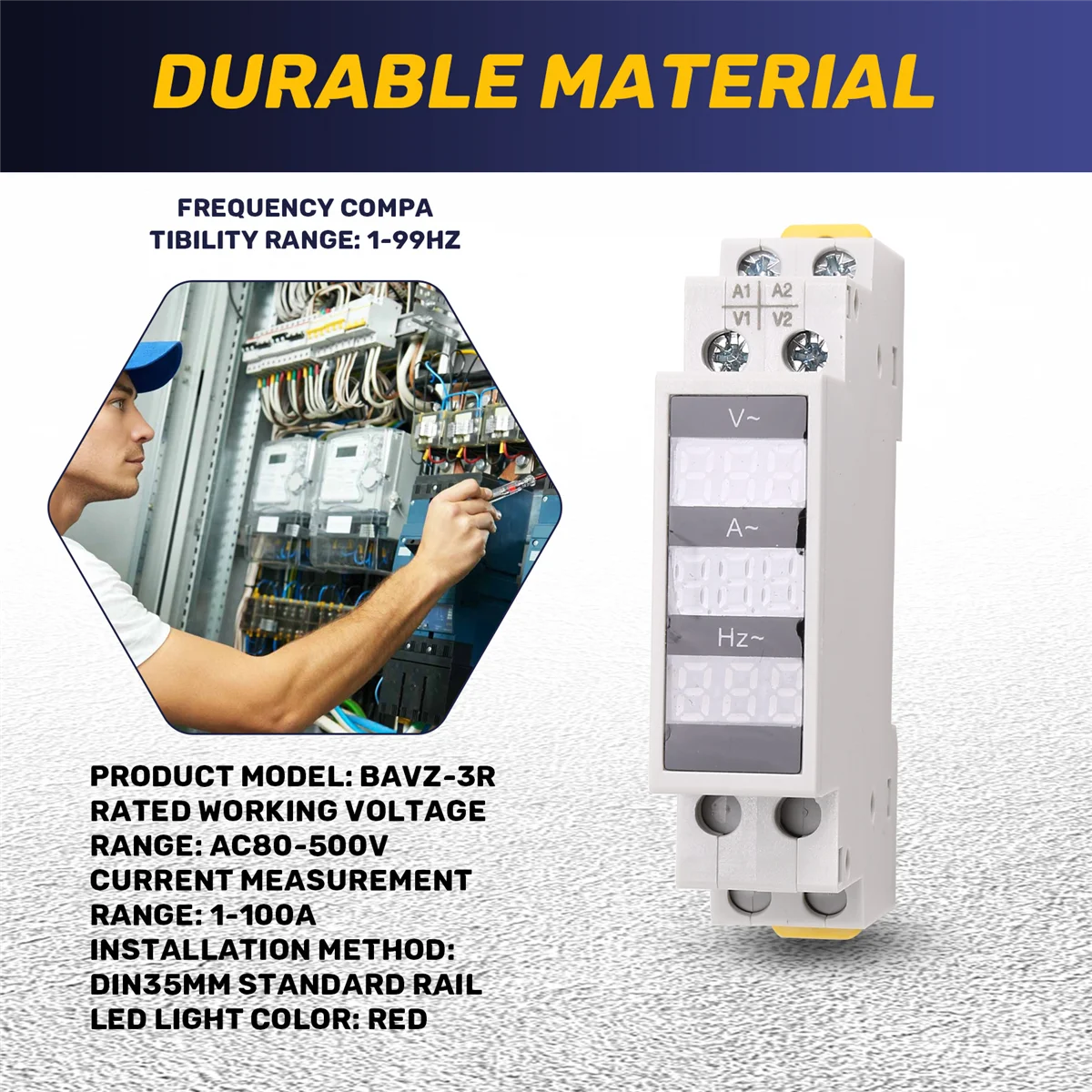 ABFKL Guide Rail Digital Display Instrument Three-Phase Single-Phase Voltage and Current Hertz Meter AC Mini Module BAVZ-3R