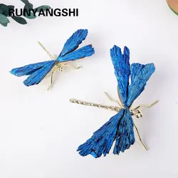 1pc Natural Crystal Stone Black Tourmaline Aura Blue Flame Feather DIY Dragonfly Animal Decoration Wholesale