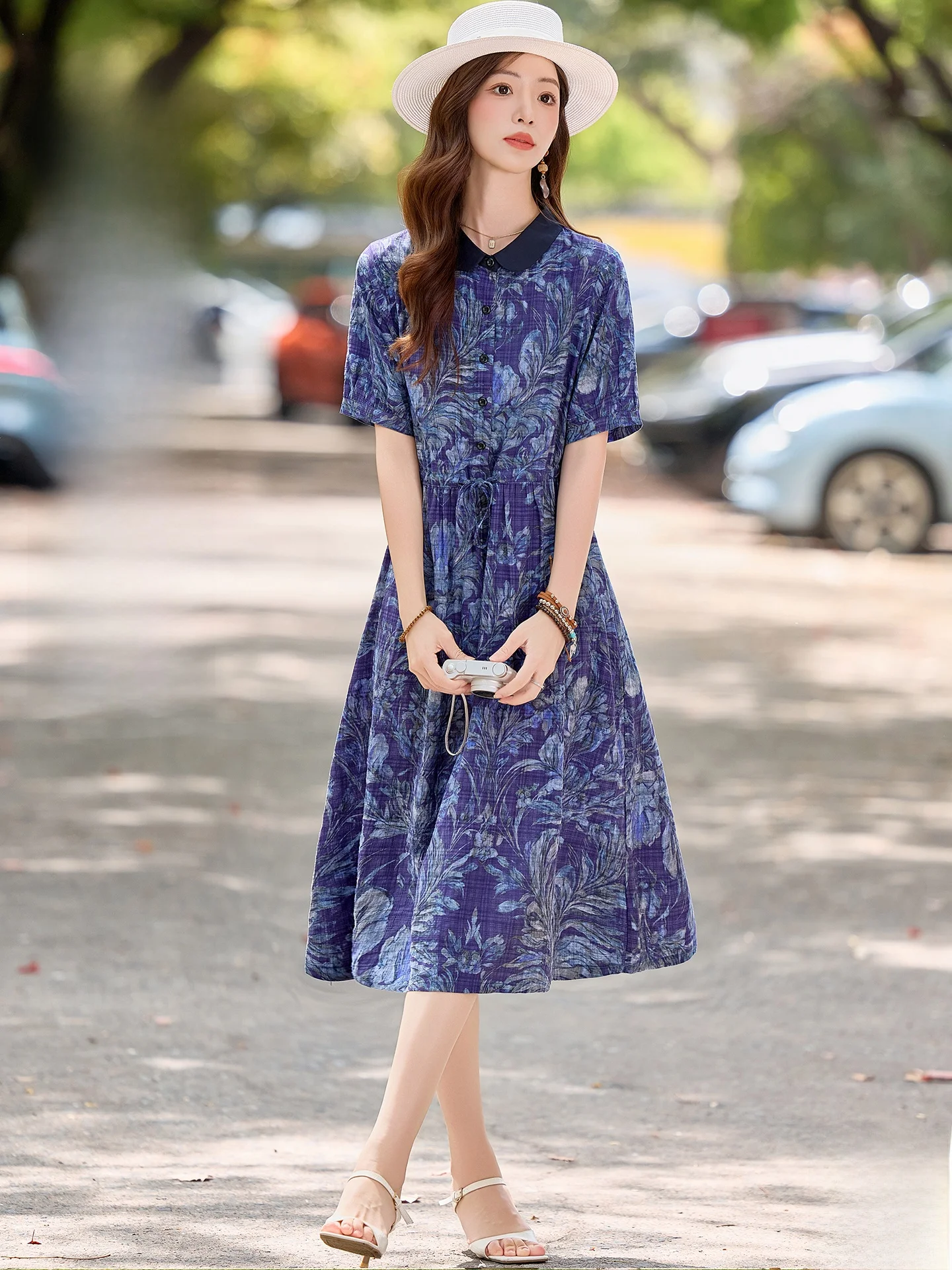linen dress aliexpress High Quality Women Casual Linen Dress New Arrival 2025 Summer Vintage Style V-neck Plaid Loose Ladies A-line Long Dresses M1311
