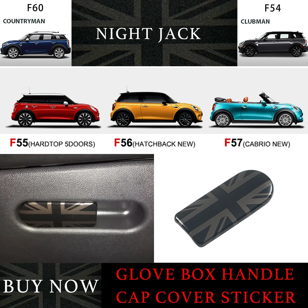 Night Jack Car Glove Box Handle Decorative Storage Box Cover Sticker For MINI Cooper S F55 F56 F57 F54 Clubman F60 Countryman