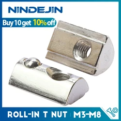 NINDEJIN Sliding T Slot Nuts Spring Ball Loaded Carbon Steel Roll-in T Nuts for 3D Printer 20 30 40 45 Series Aluminum Profile
