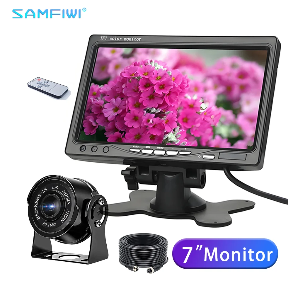 

AHD Car Monitor 7 Inch TFT LCD Screen Digital Monitor with Front Rear Reverse Backup Camera for Truck Caravans Buses RVs