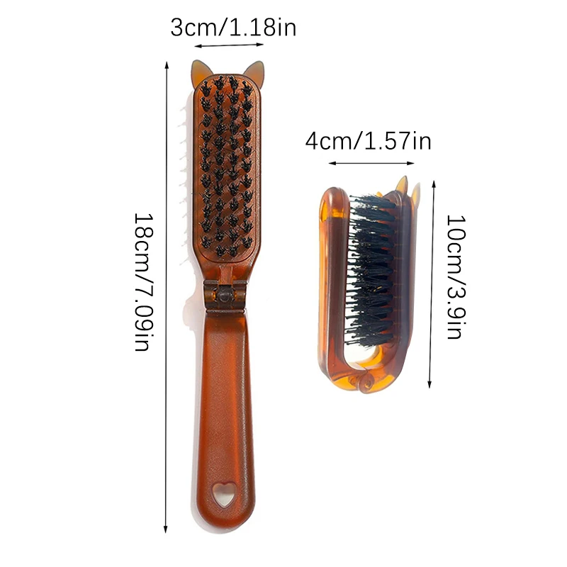1PC Ear Boar Bristle Hair Brush Amber Foldable Portable Comb Pocket Collapsible Travel Massage Styling Tool Salon Women Gift New