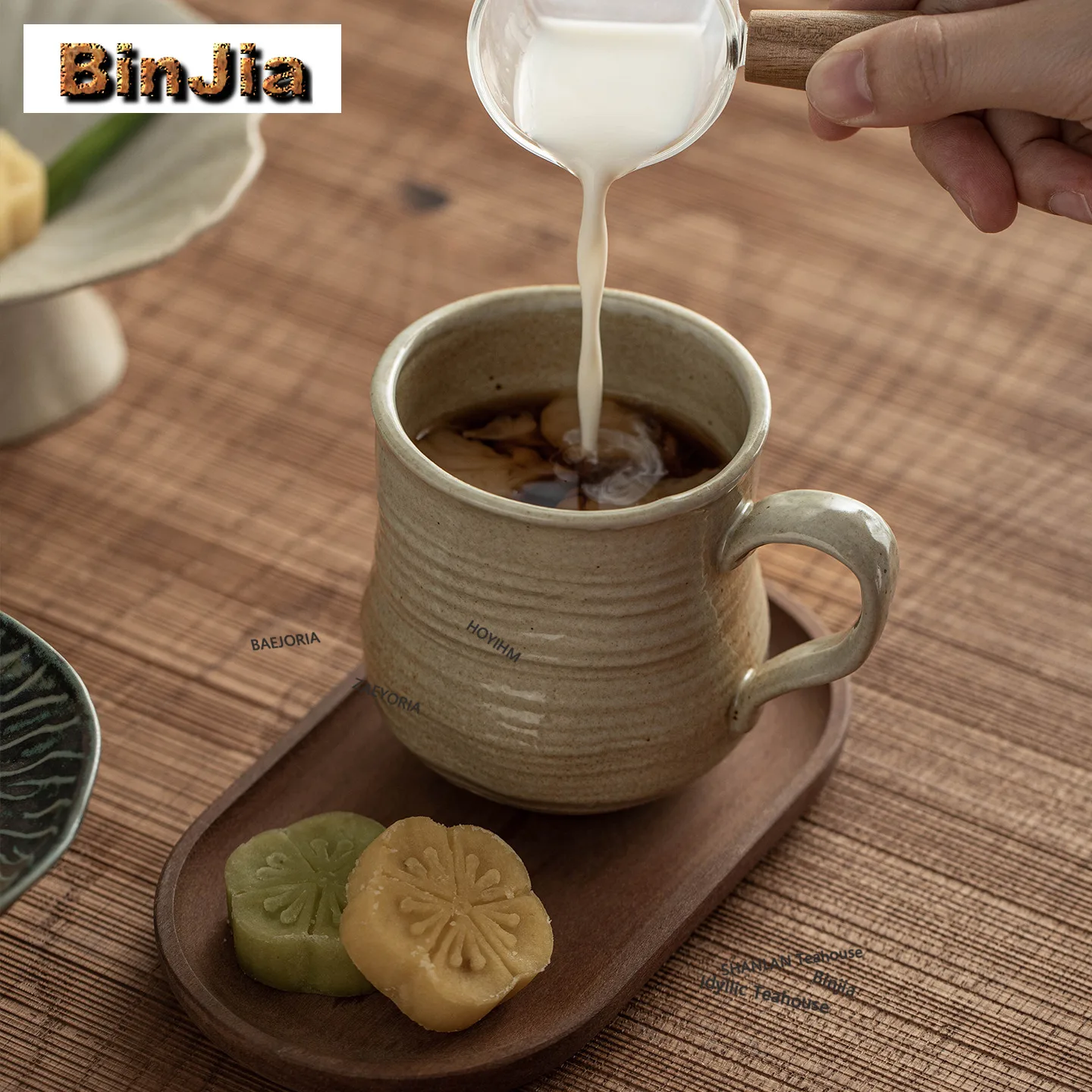 BAEJORIA 230ml Wabi-sabi Style Big Belly Layer Lines Coffee Mug Kitchen Cup Afternoon Tea Mug Office Water Cup Teaset Ornaments