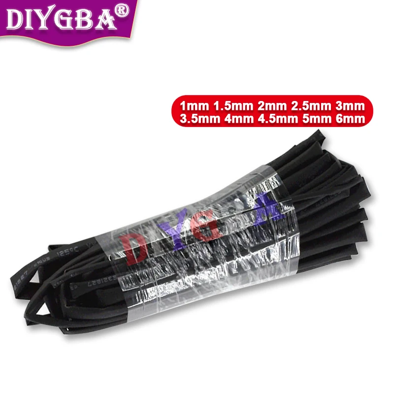 5Meters Heat Shrinkable Tube 1mm 1.5mm 2mm 2.5mm 3mm 3.5mm 4mm 4.5mm 5mm 6mm Black Insulation Sleeve