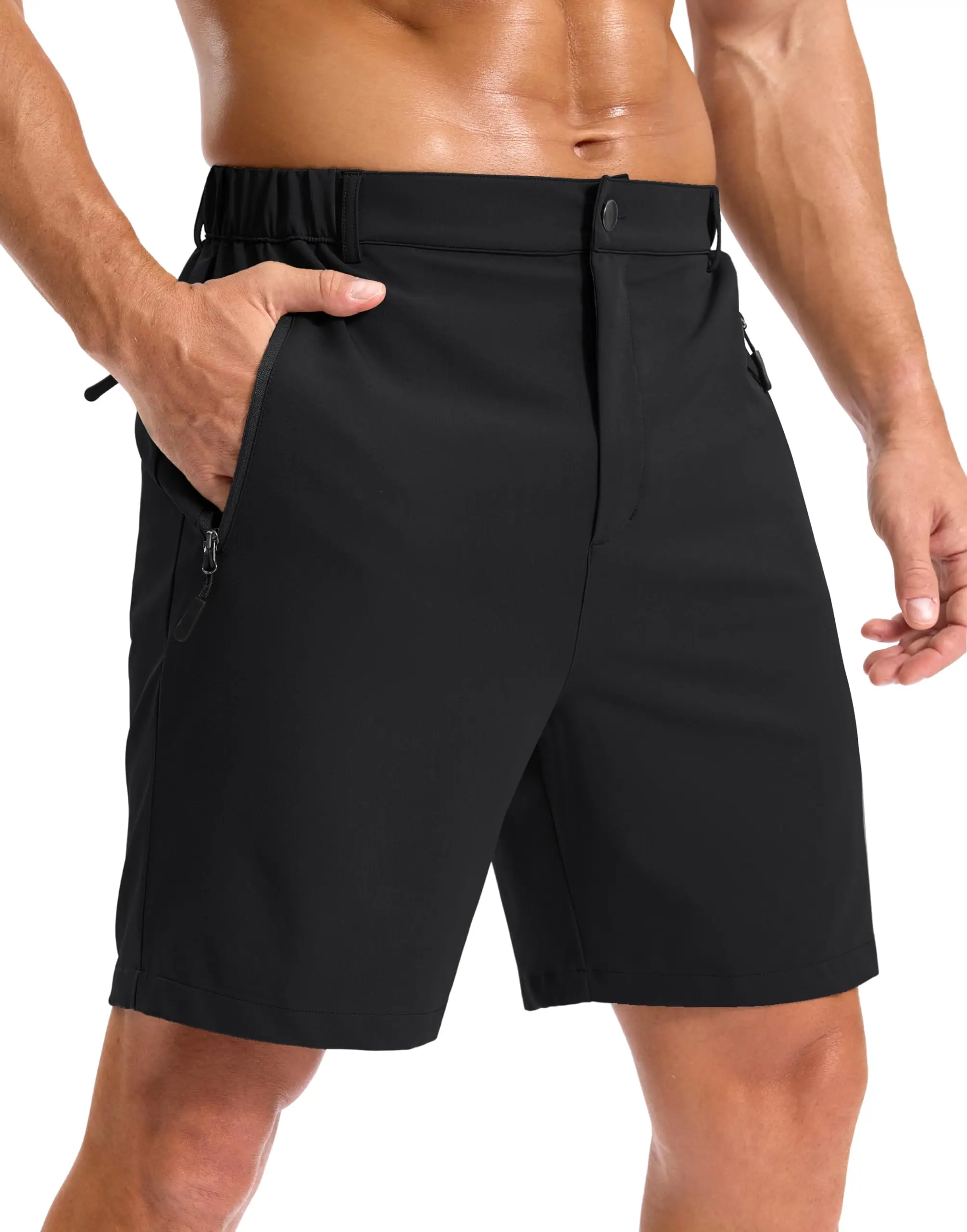 Men's Hiking Shorts Lightweight, Casual Golf and Fishing Pants with 3 Zipper Pockets, Quick-Dry Breathable and Elastic Waistband
