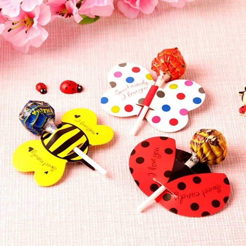 20/50PCS Insect Candy Package Card Ladybug Butterfly Bee Lollipop Holders Kids Gift Baby Shower Birthday Party Candy Decorations