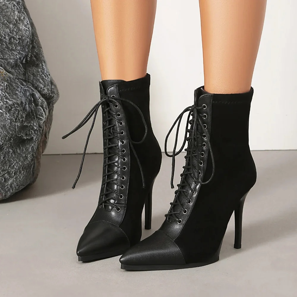 

Новые сексуальные короткие ботинки 2026 года с ремешками, молнией сзади и острым носком, в стиле рыцарских сапог, размеры 35-41