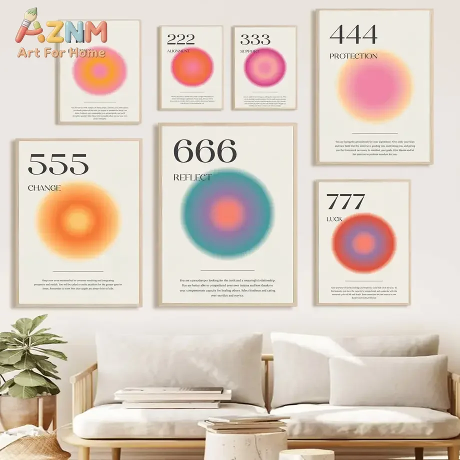 Angel Number Gradient Aura 333 444 555 Y2k Wall Art Canvas Painting Nordic Posters and Prints Wall Picture for Living Room Decor