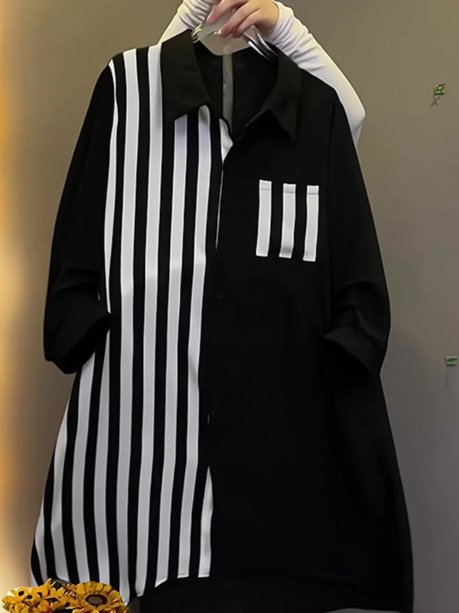 

Plus Size Faionable Striped Dr Ele Spring Summer 2025 New Women's High-End Feeling Beautiful Matching Top Korean Sle Long Sl...