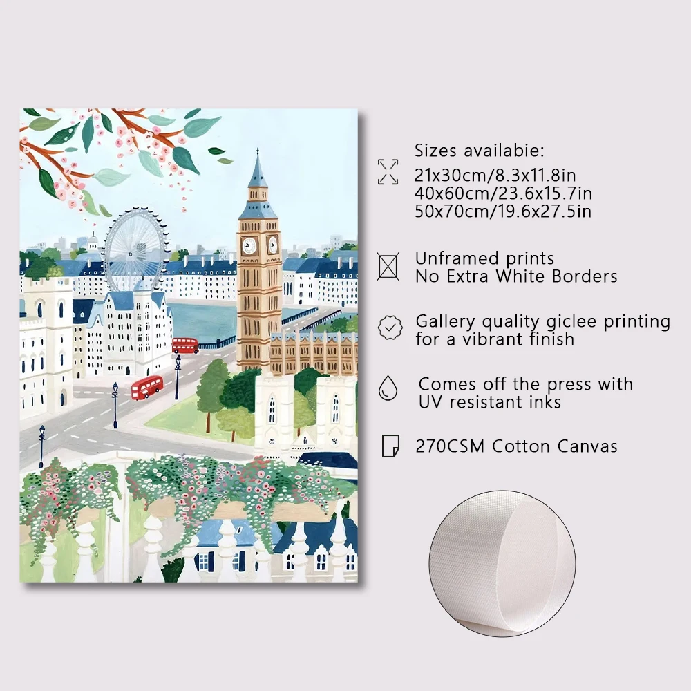 1pc Canvas Painting frameless World Travel City Poster Landscape Greece Italy Florence Paris France Canvas Print Painting Wall A