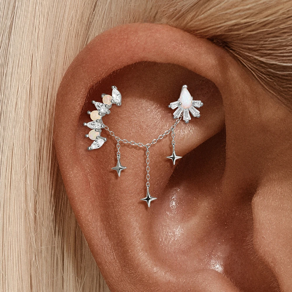 AIDE 925 Sterling Silber Kite Stone Zirkon Flachkopf-Innengewinde-Piercing für Damen, Sternkette, Quasten-Accessoires, Schmuck – Detail 18