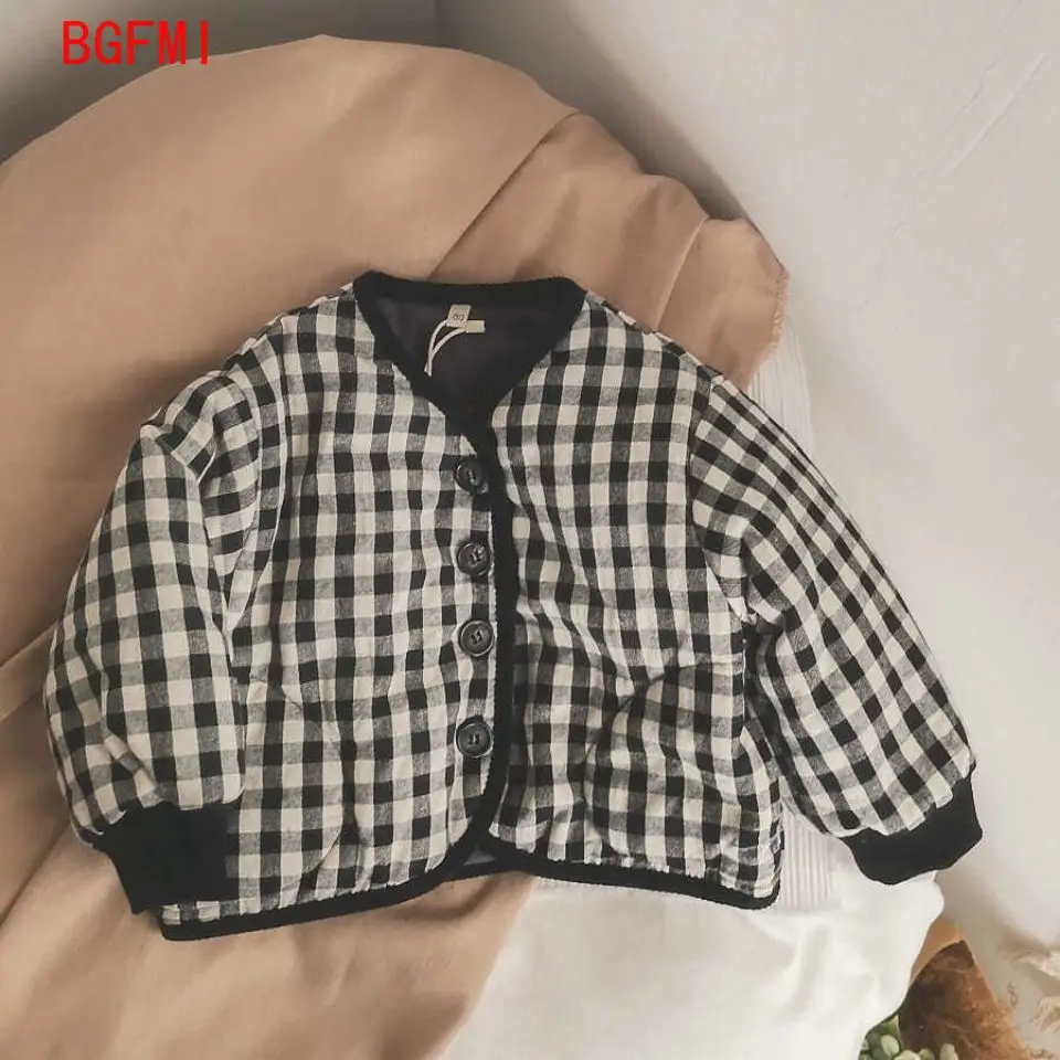 Autumn Winter New Children Long Sleeve Warm Jacket Casual Kids Girls Lattice Coat Baby Boys Cotton Padded Jacket Infant Clothes