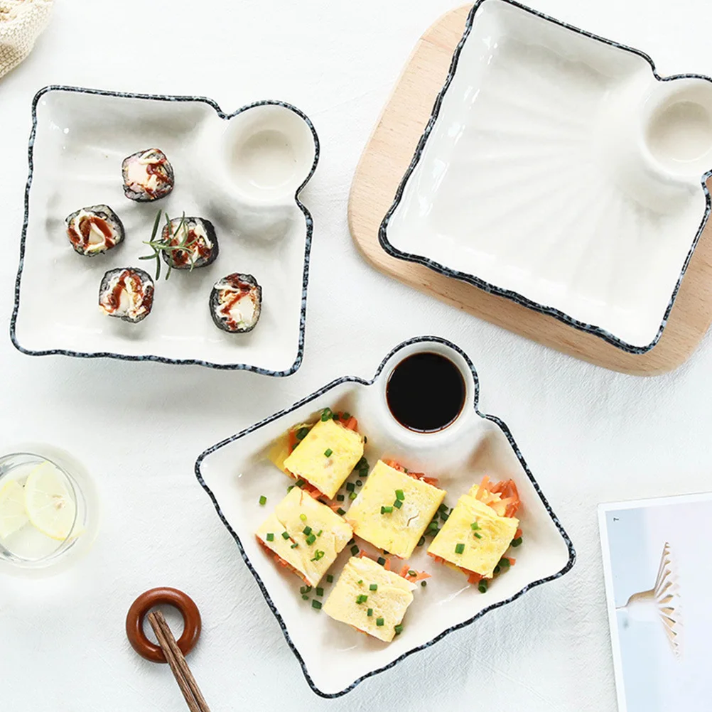 

2Pcs Elegant Ceramic Sushi Plates Stylish Dish for Sushi Dumpling Snack Serving Tray Dumpling Plate Japanese Dip Plate