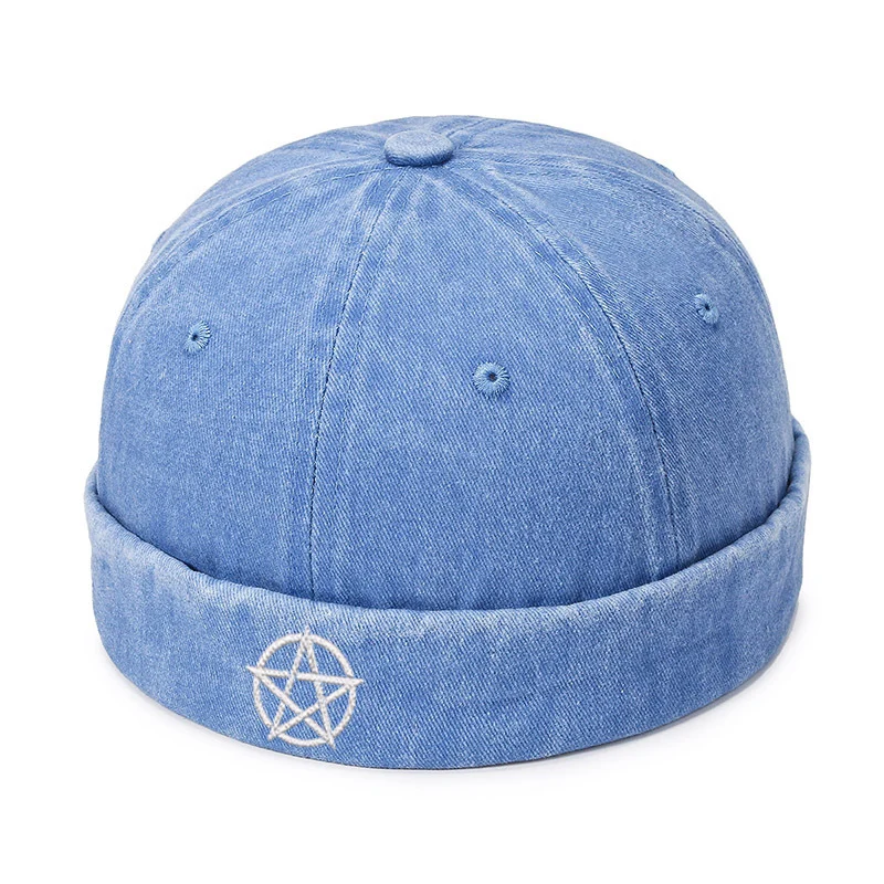 

Embroidery Pentagram Wiccan Skullcap Hip Hop Beanie Street Hat Men Women Spring Brimless Baggy Cap Cuff Docker Fisherman Hats