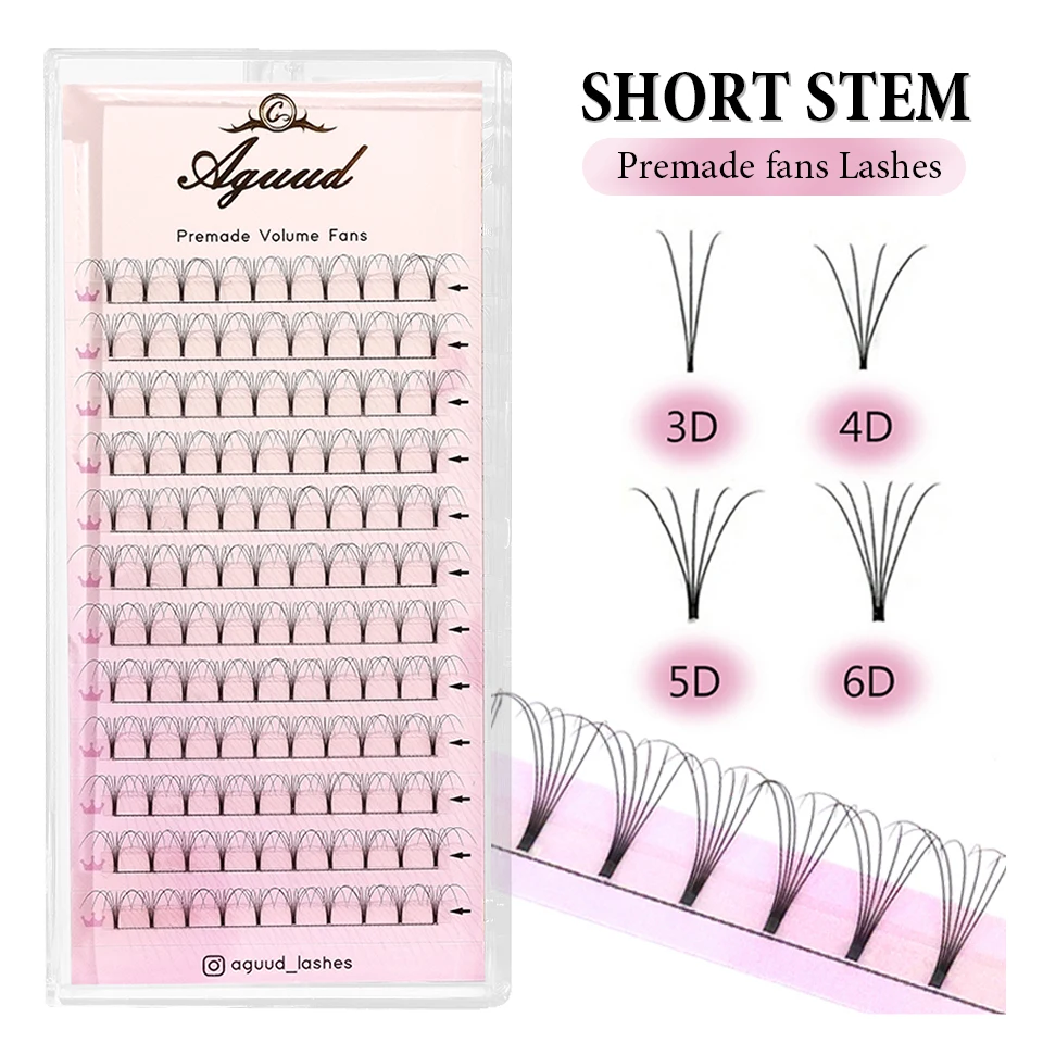 

AGUUD Short Stem Eyelash Extensions Pre fanned Volume Fans 3D 4D 5D 6D Silk Soft Premade Russian Fan Thin Root Individual Lashes