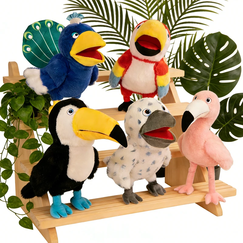 Toucan Hand Puppet Plush Toy Manual Character control Soft Stuffed Animal Toucan Parrot Bald Eagle Peacock Owl Flamingo Kid Gift