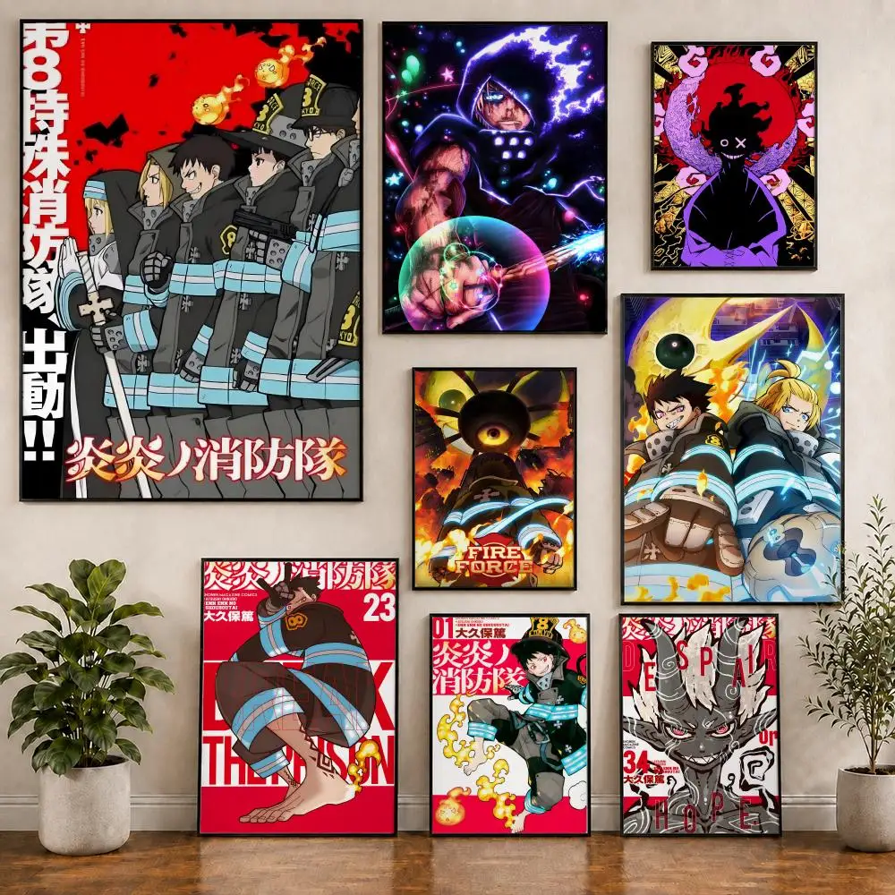 Anime Fire Force Flame Supernatural Poster PVC HD Peel and Stick Modern Poster Home Office Living Room Dining Room Wall Decor