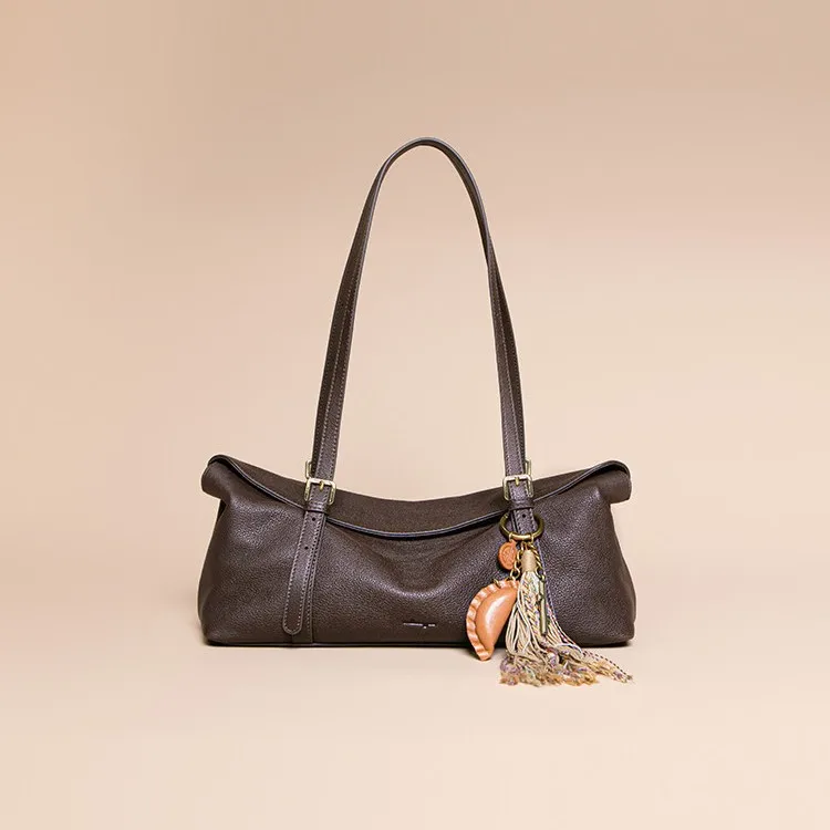 Women Vegetable Tanned Leather Shoulder Bag Water Dyed Hobo Purse Casual Handbag Summer 2025