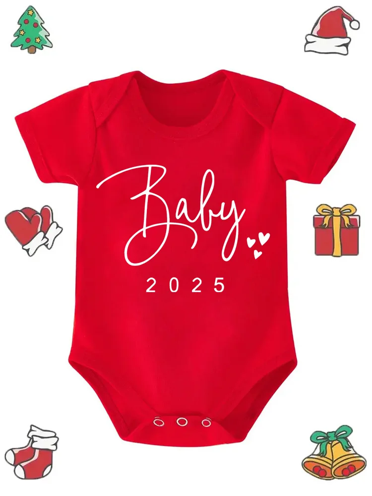 

Hello 2025 Newborn Baby Bodysuit Short Sleeve Red Infant Rompers Body Baby Boys Girls New Year Ropa Clothes Christmas Gift