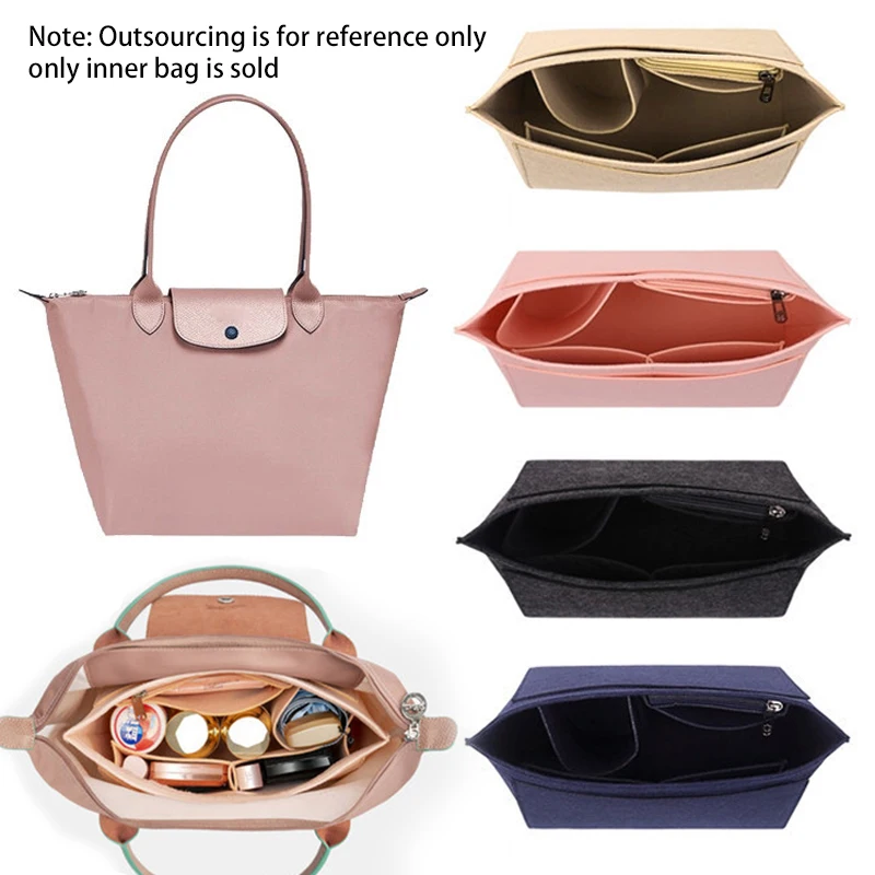 Felt Insert Bag Fits For Longchamp Handbag Liner Bag Felt Cloth Makeup Bag Support Travel Portable Insert Purse Organizer