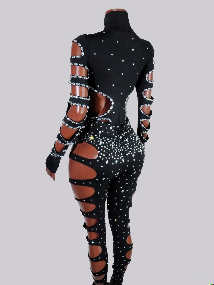 Drag Queen Outfit Sparkly Black Hollow Sexy 2-delig Kristal Dames Avond Prom Vier Verjaardag Nachtclub Prestatiekostuum