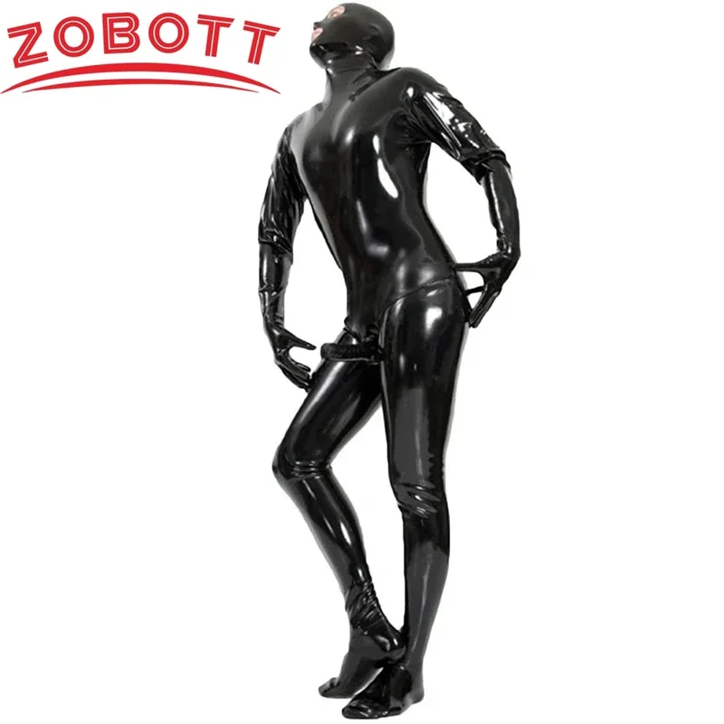 Men's Stretch PVC Bodysuit With Penis Sleeves Sexy Open Eye PVC Wetlook Leather Latex Catsuit Hot Erotic Gay  Wear Cos^0^.