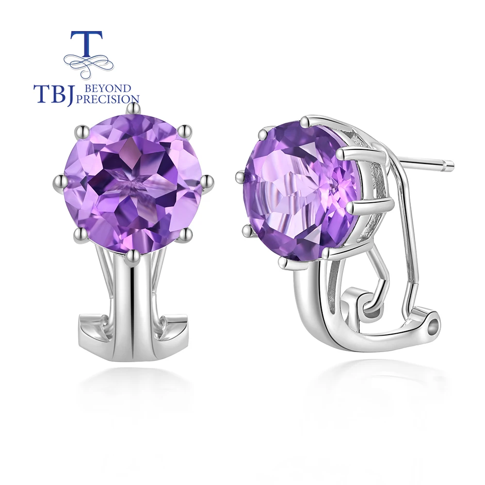 

11ct natural amethyst clasp earrings round 12.0mm gemstone jewelry Women's fine jewelry 925 sterling silver anniversary gift