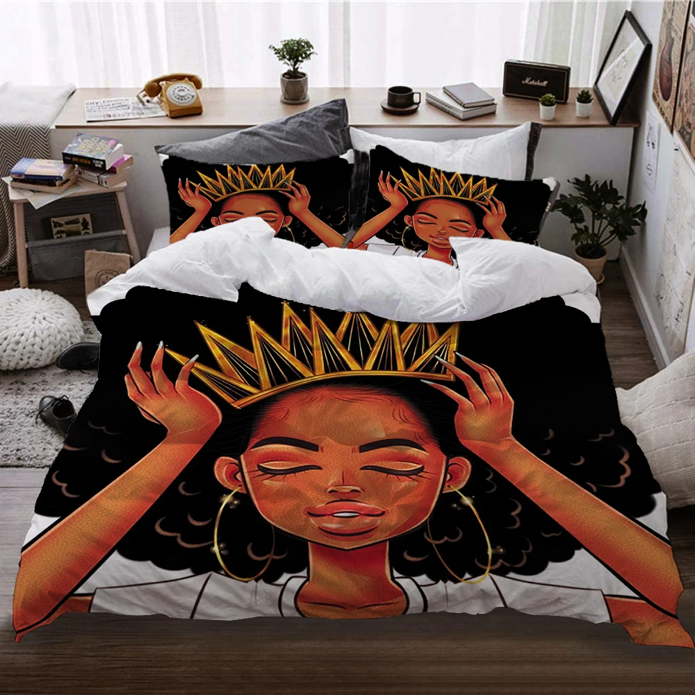 Three piece set of African girls' polyester brushed boutique bed sheets, duvet covers, bedding