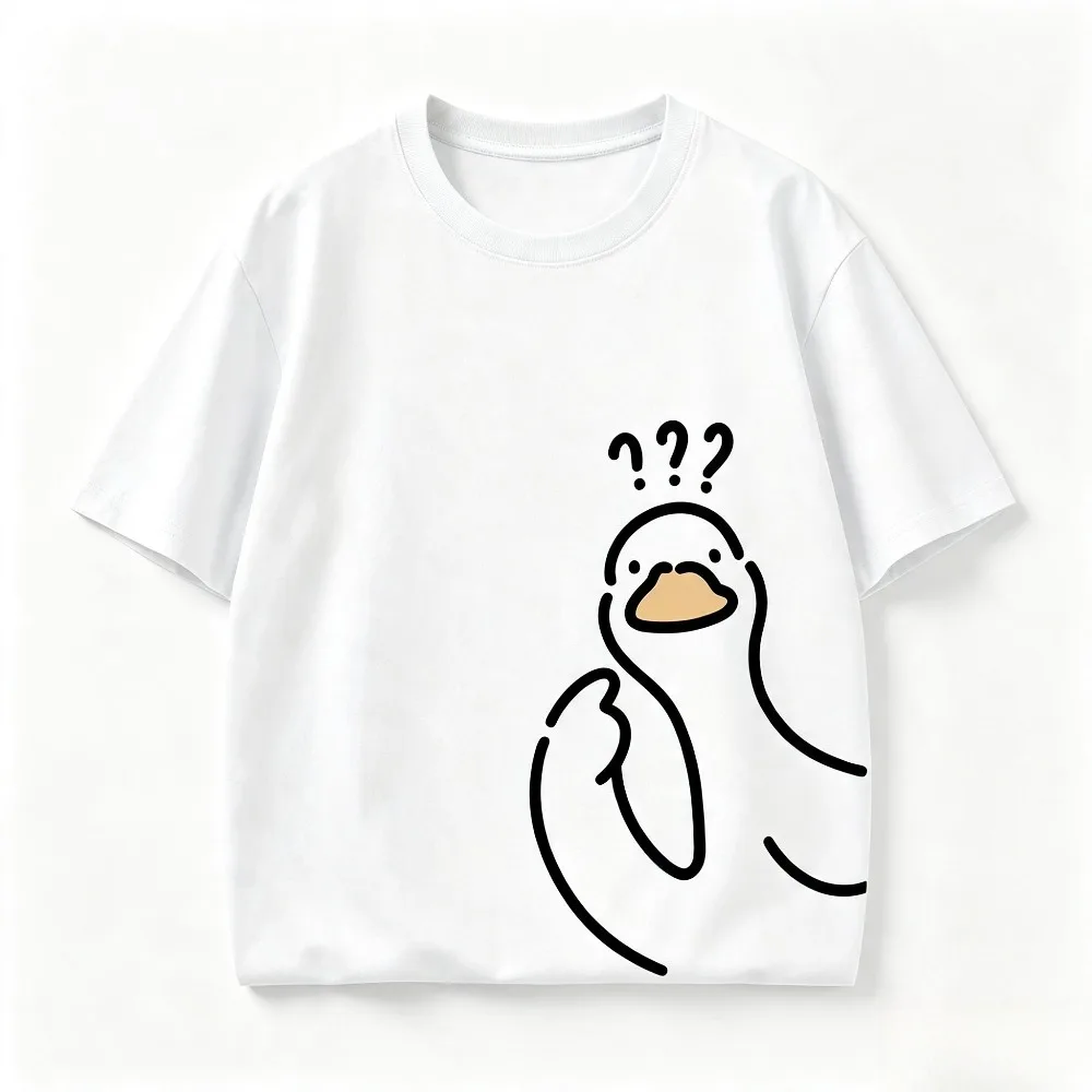 Confused Question Mark Duck Line Drawing Graphic Men T Shirt Funny Cartoon Pattern Casual Summer Cotton Short Sleeve Tee